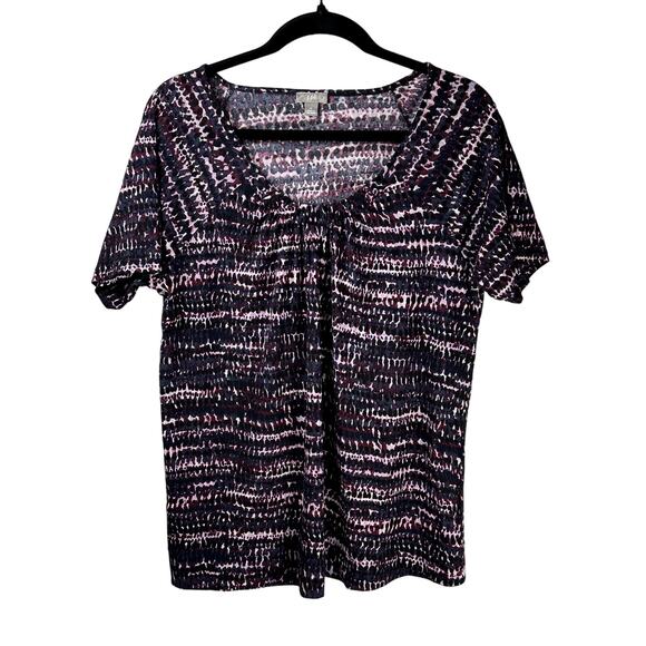 J.Jill Size Medium Raglan Pleated Artsy Abstract Short Sleeve Lightweight Top - Picture 1 of 7